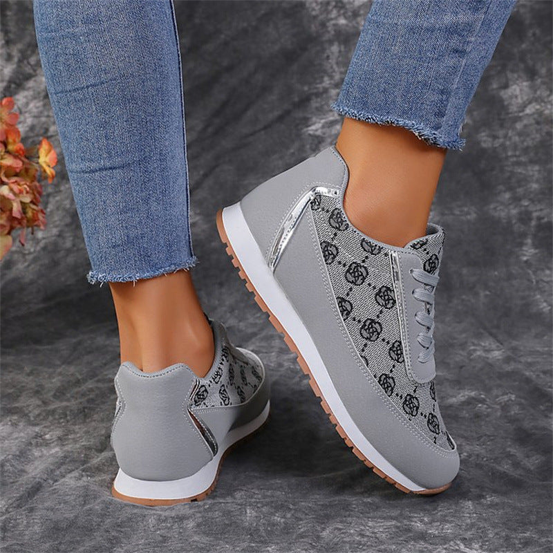 Flower Print Lace-up Sneakers Casual Fashion Lightweight Breathable Walking Running Sports Shoes Women Flats