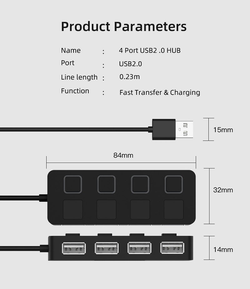 USB 2.0 HUB Multi USB Splitter 4 Expander USB Power Adapter Anzeige Power USB Sticks Für Laptop PC