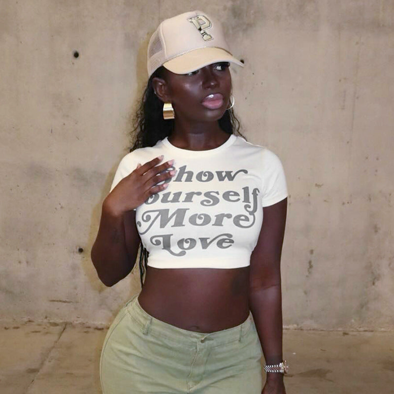 Hipster Round Neck T-shirt Versatile Letter Print crop top - Beuti-Ful