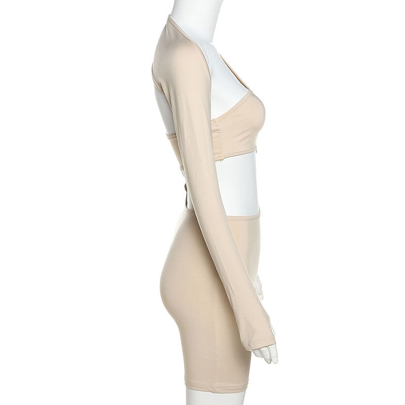 Women Tight Fitness Yoga Suits Off Shoulder Tops And Shorts Tops 2pcs Set - Beuti-Ful