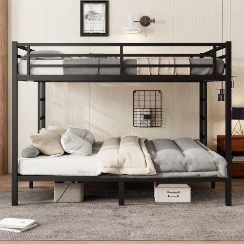 Metal California King Over California King Bunk Bed Space-Saving Noise Reduced No Box Spring Needed, Black