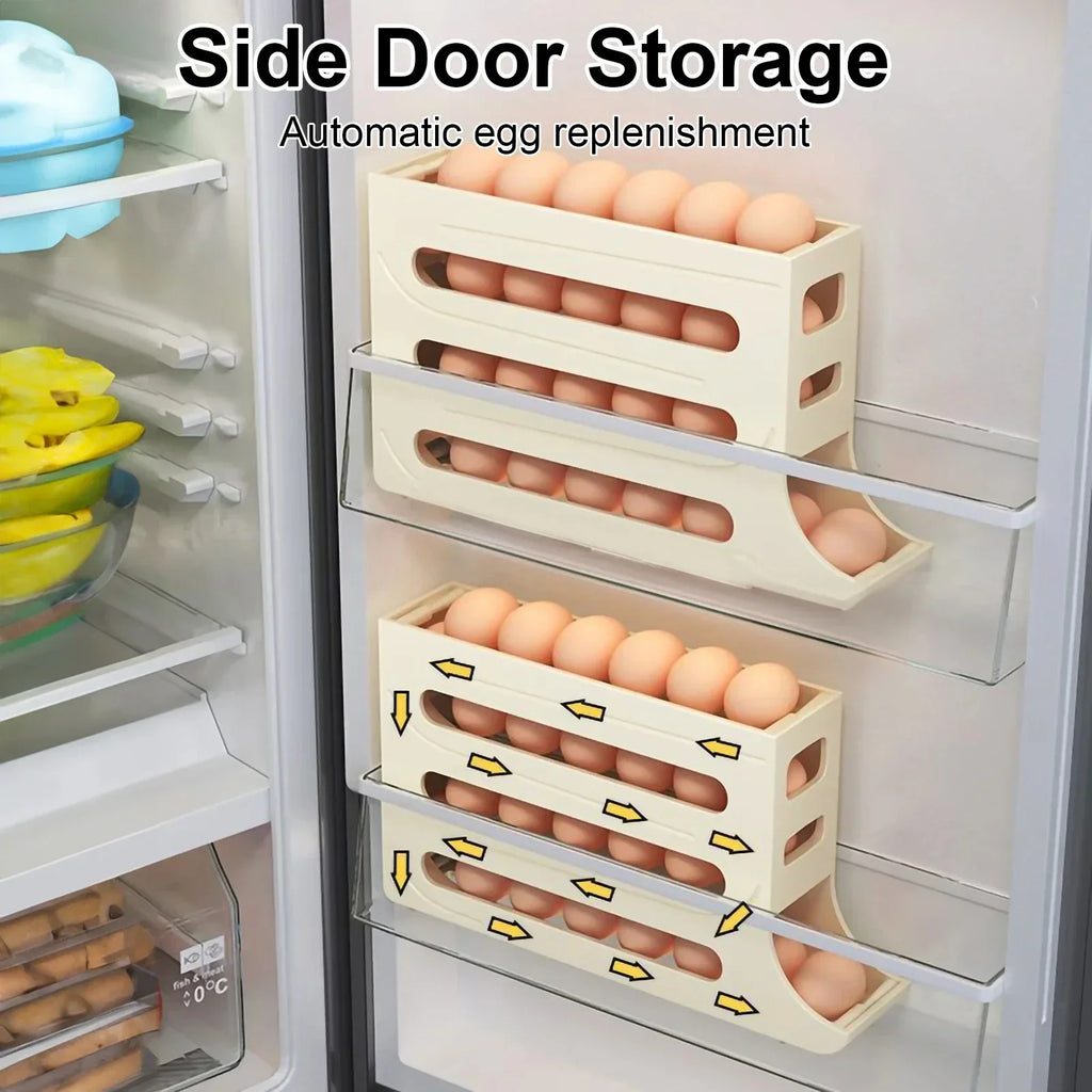 Refrigerator 4-Layer Automatic Egg Roller Sliding Egg Tray Refrigerator Side Door Large Capacity Holder Egg Storage Box Kitchen Gadgets - Beuti-Ful