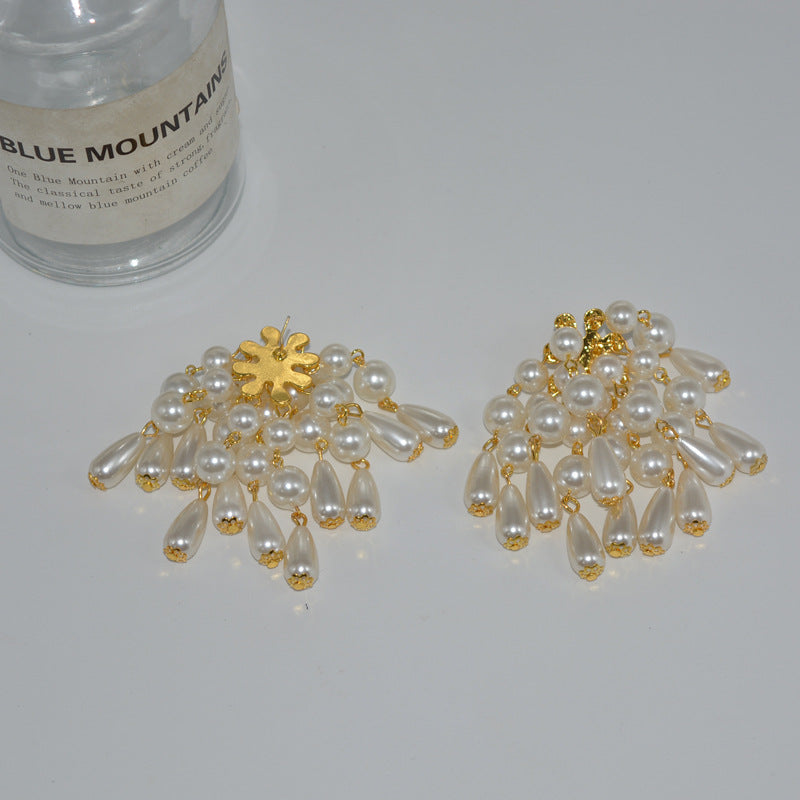 Vintage High Profile Large Earrings Pearl Tassel Pendant - Beuti-Ful