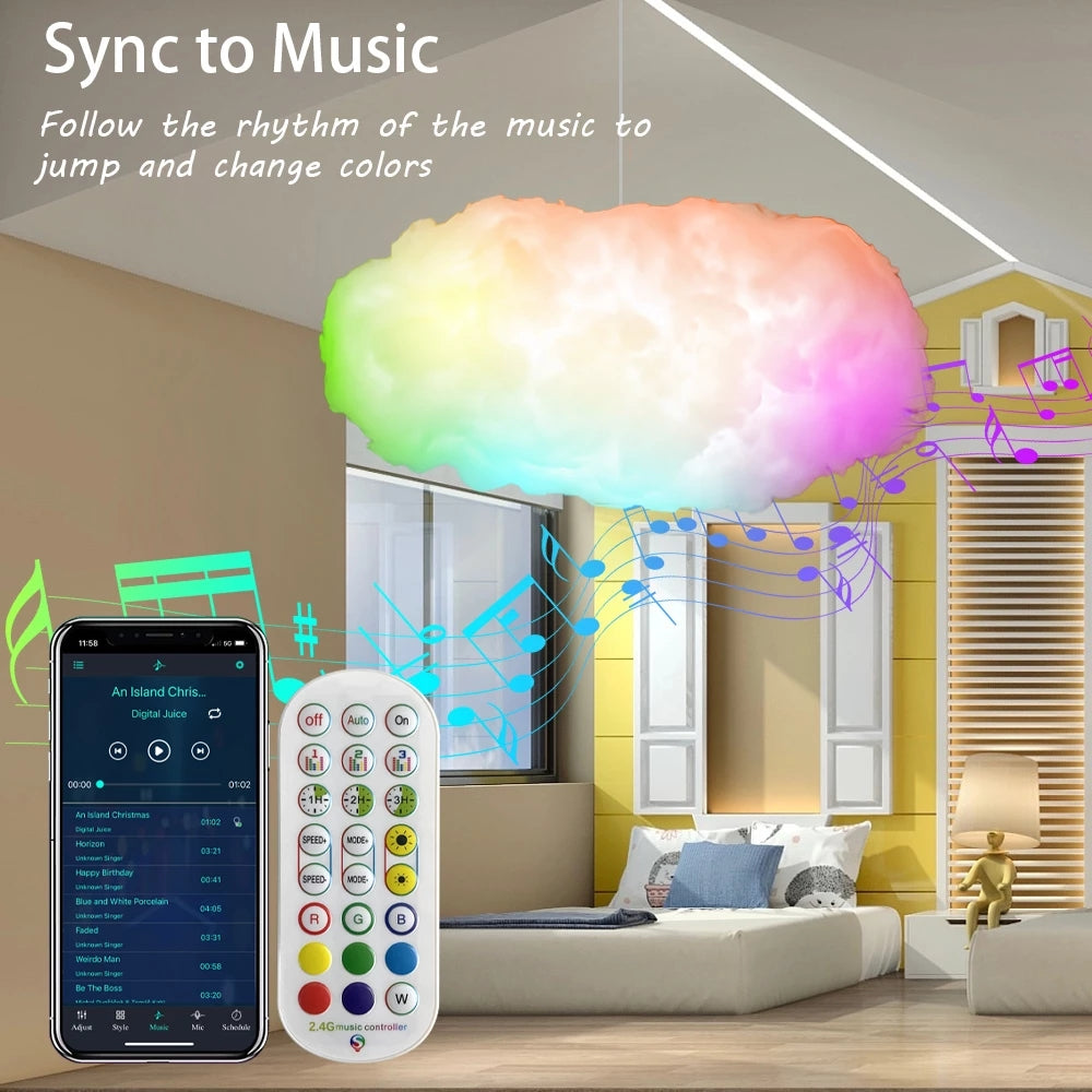 USB Cloud Light APP Control Music Synchronization 3D RGBIC Ambient Light Lightning Simulation Clouds Bedroom Room Light - Beuti-Ful