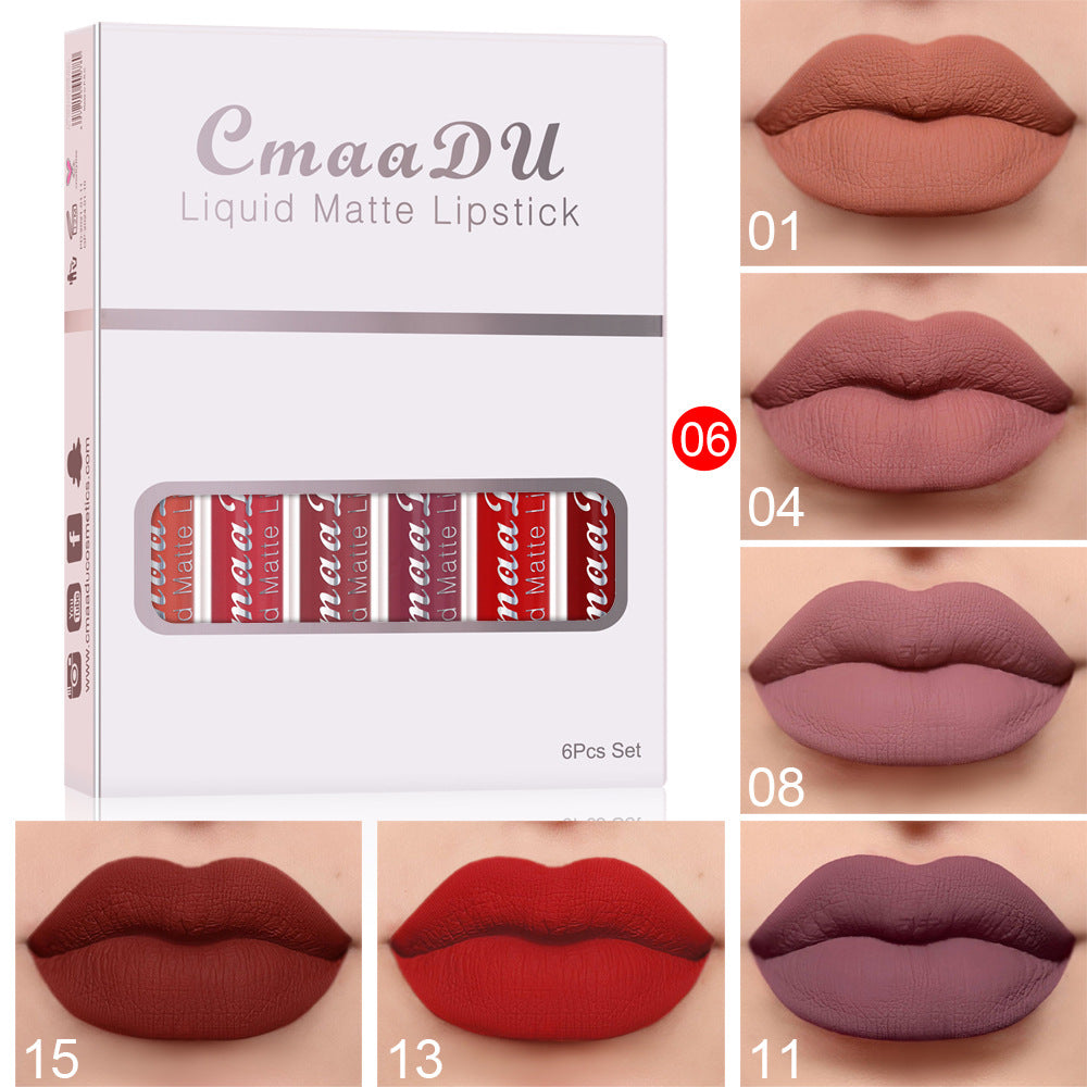 6 Boxes Of Matte Non-stick Cup Waterproof Lipstick Long Lasting Lip Gloss - Beuti-Ful