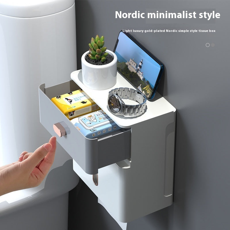 Toilet Tissue Punch-free Wall-mounted Double-layer Waterproof Storage Box - Beuti-Ful