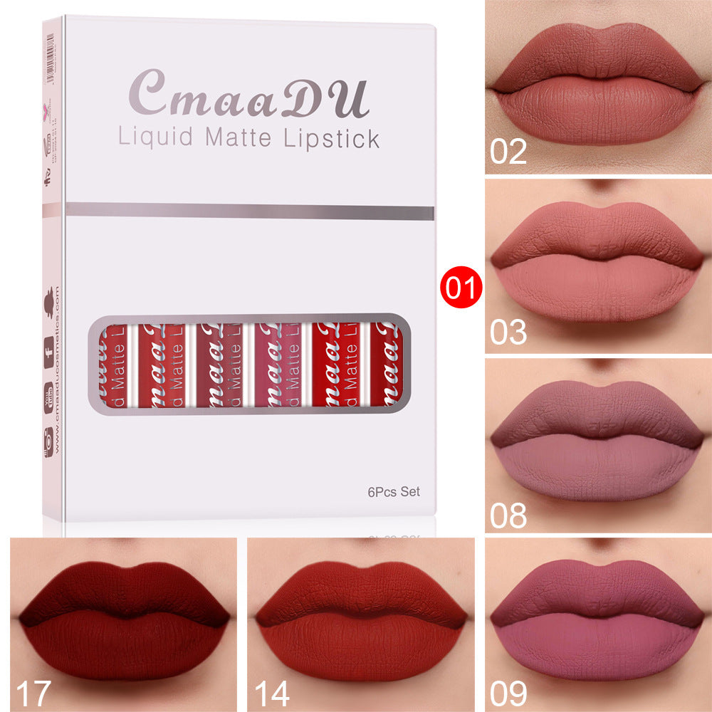 6 Boxes Of Matte Non-stick Cup Waterproof Lipstick Long Lasting Lip Gloss - Beuti-Ful
