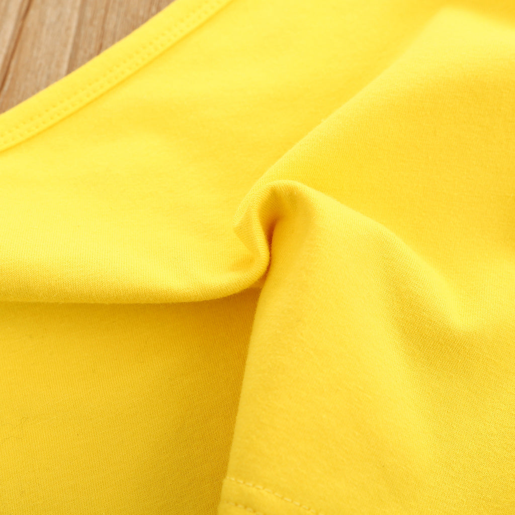 Non-hooded Letters Cotton Pullover Yellow Suit - Beuti-Ful