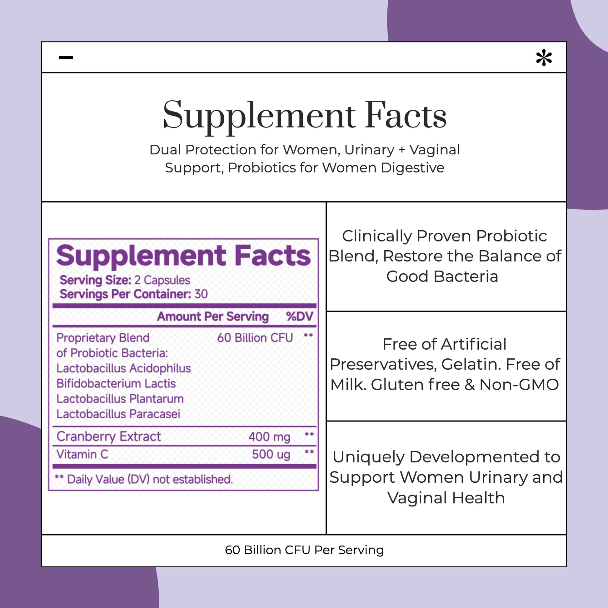 Vaginal Probiotics Women Ph Balance Pills Female Gut Health Prebiotics 60 Billion CFU Capsules Digestive Urinary Tract Support - Beuti-Ful