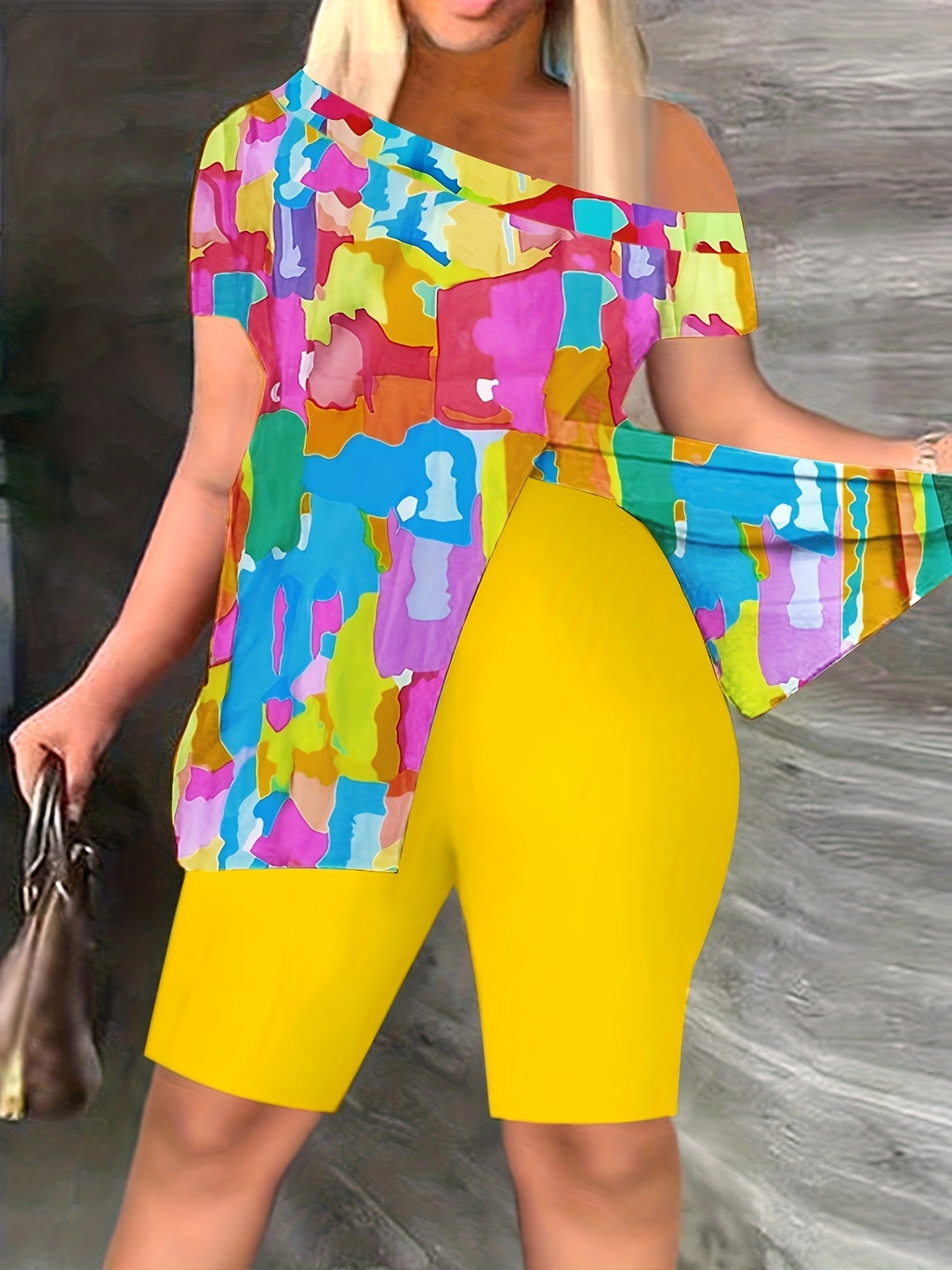 Sexy Off-the-shoulder Fashion Casual Printing Fifth Pants Suit - Beuti-Ful