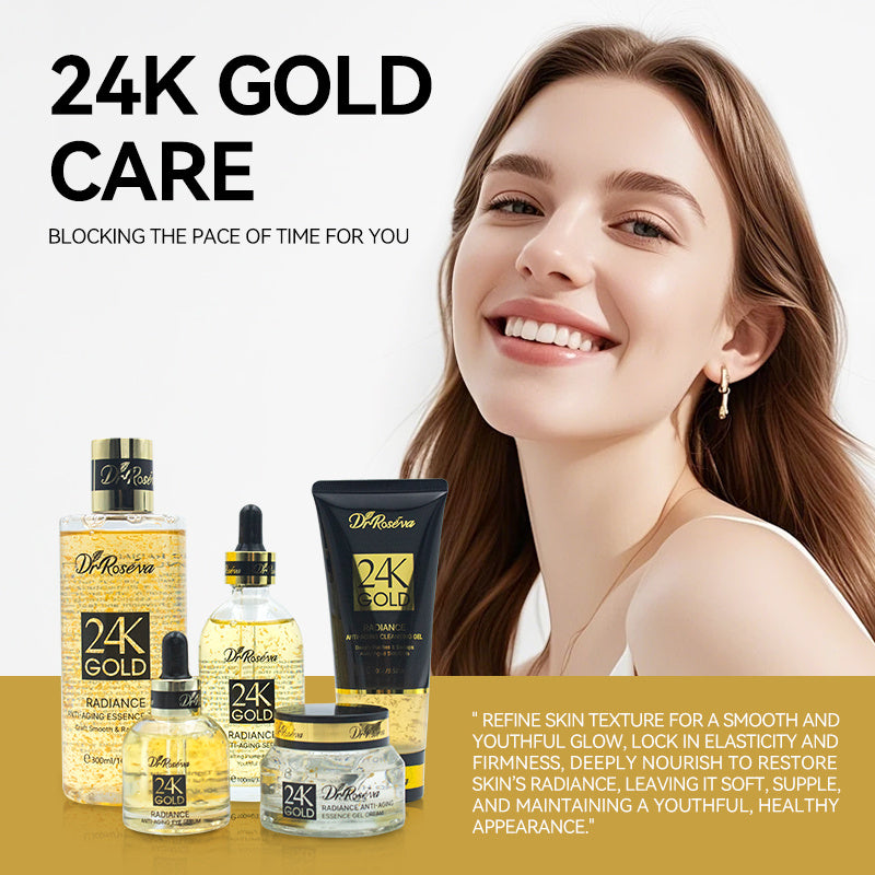 DR.ROSEVA 5Pcs 24K Gold Radiance Luxury Set Brightening & Firming Skincare Gift Box With Hyaluronic Acid Niacinamide Serum