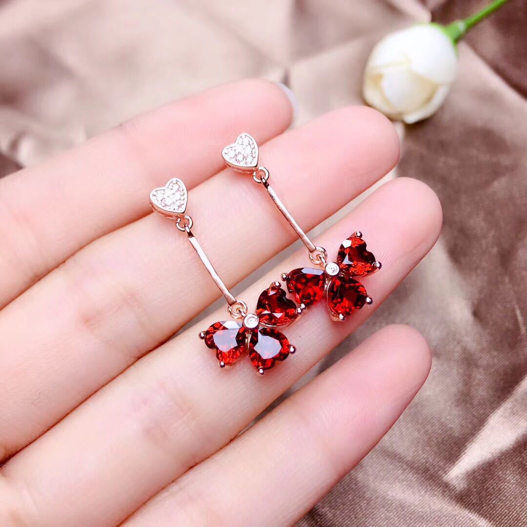 Imitated Natural Pigeon Blood Ruby Heart Pendant Ring Earring Set - Beuti-Ful