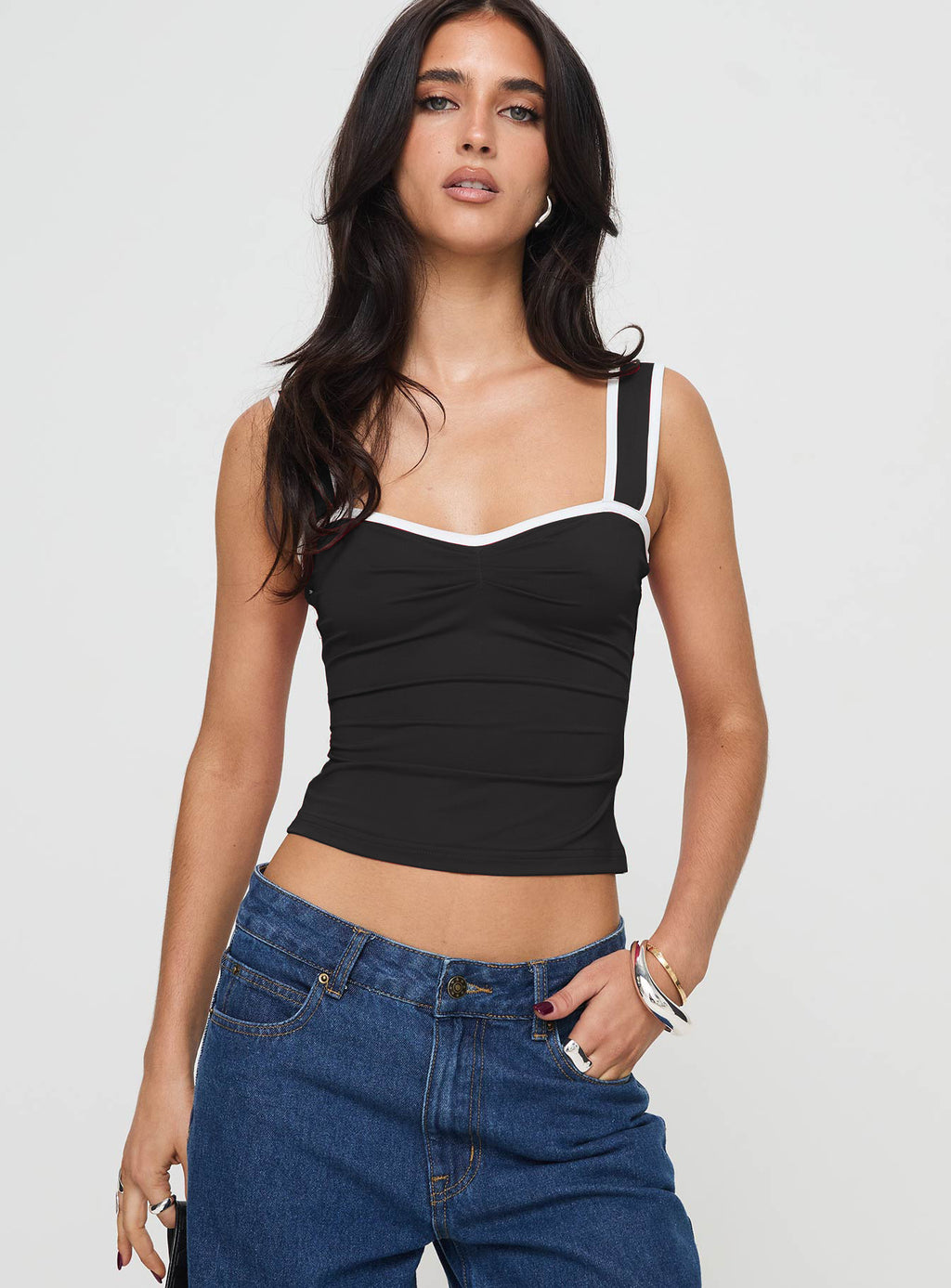 Contrast Color Sling Pleated Small Tank Top - Beuti-Ful