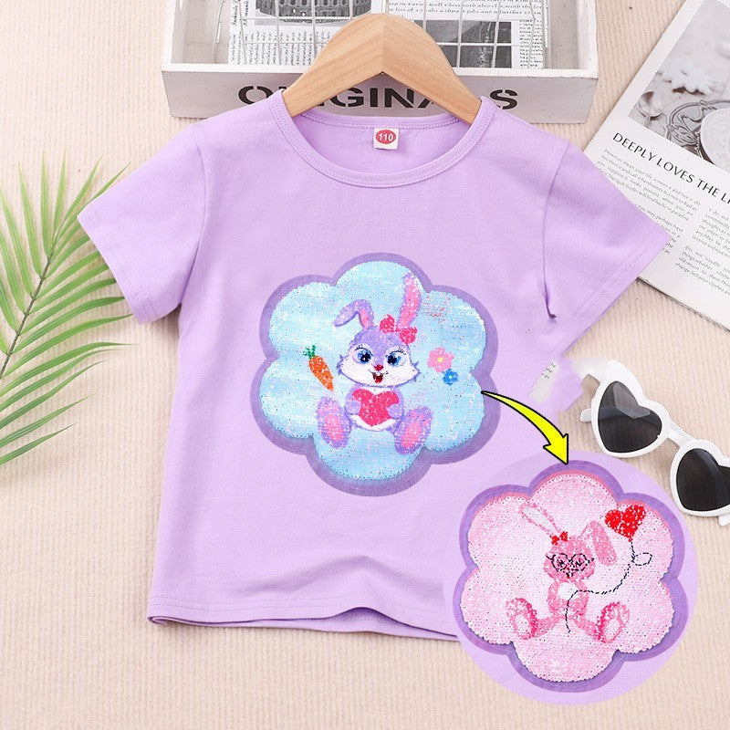 Boys And Girls' Glitter Double-sided Color Changing Short Sleeves