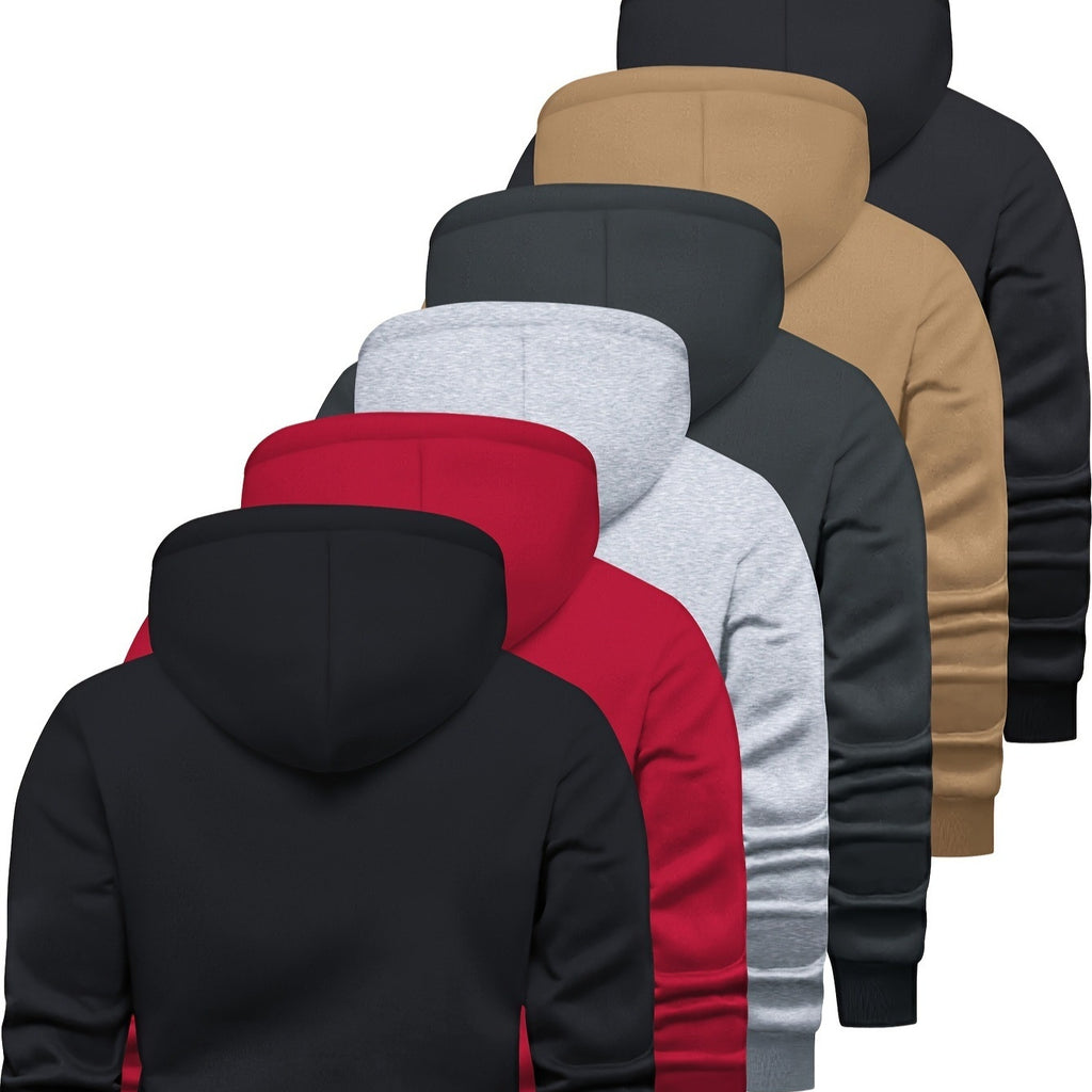 6-Piece Men's Long-sleeved Solid Color Hooded Sweaters