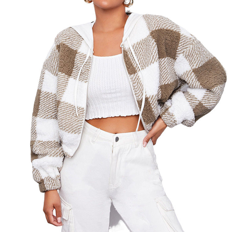 Women's Fashion Check Hooded Long Sleeve Short - Beuti-Ful