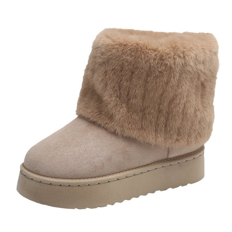 Thick-soled Plush Snow Boots Warm Mid-tube Furry Cotton Winter  Short Boots