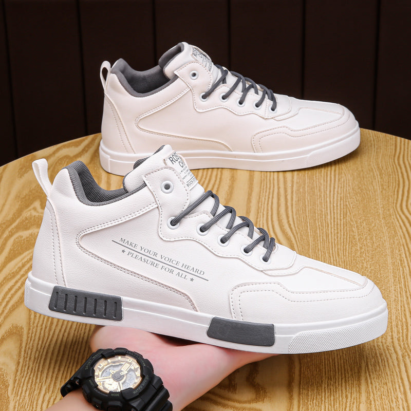 Fashionable High-top Leather Panel Shoes All-match Sports - Beuti-Ful