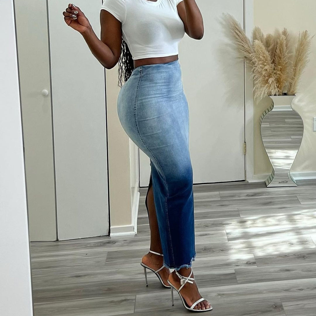 Women's Clothing Fashion Slit Tassel Denim Skirt - Beuti-Ful