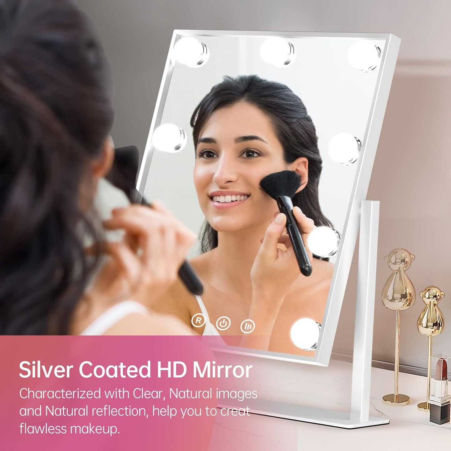 Lighted Makeup Vanity Mirror,  With 9 Dimmable Bulbs And 3 Color Lighting Modes, Smart Touch Control