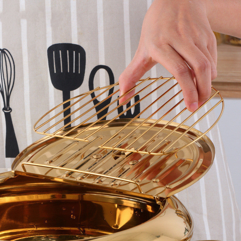 Stainless Steel Deep Frying Pan Color Band Oil Thermometer Double-layer Double Bottom - Beuti-Ful