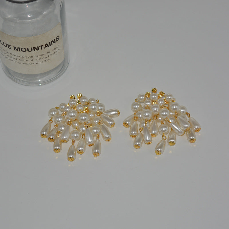 Vintage High Profile Large Earrings Pearl Tassel Pendant - Beuti-Ful