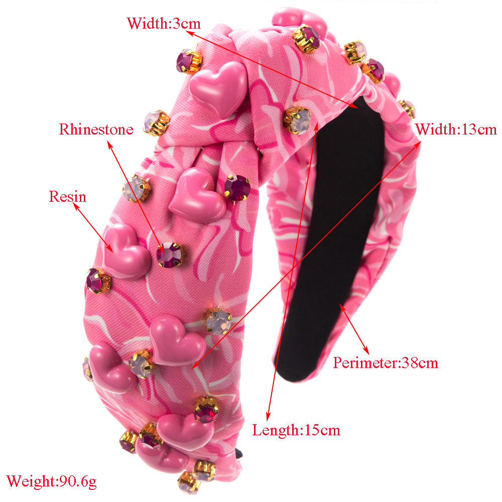 Printed Fabric  Headband Female Hand-stitched Gem Inlaid Love Accessories - Beuti-Ful