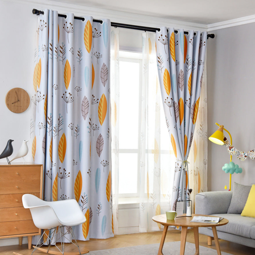 Nordic Style Nordic Leaf Curtain Shading Bedroom Living Room Shading Curtains - Beuti-Ful