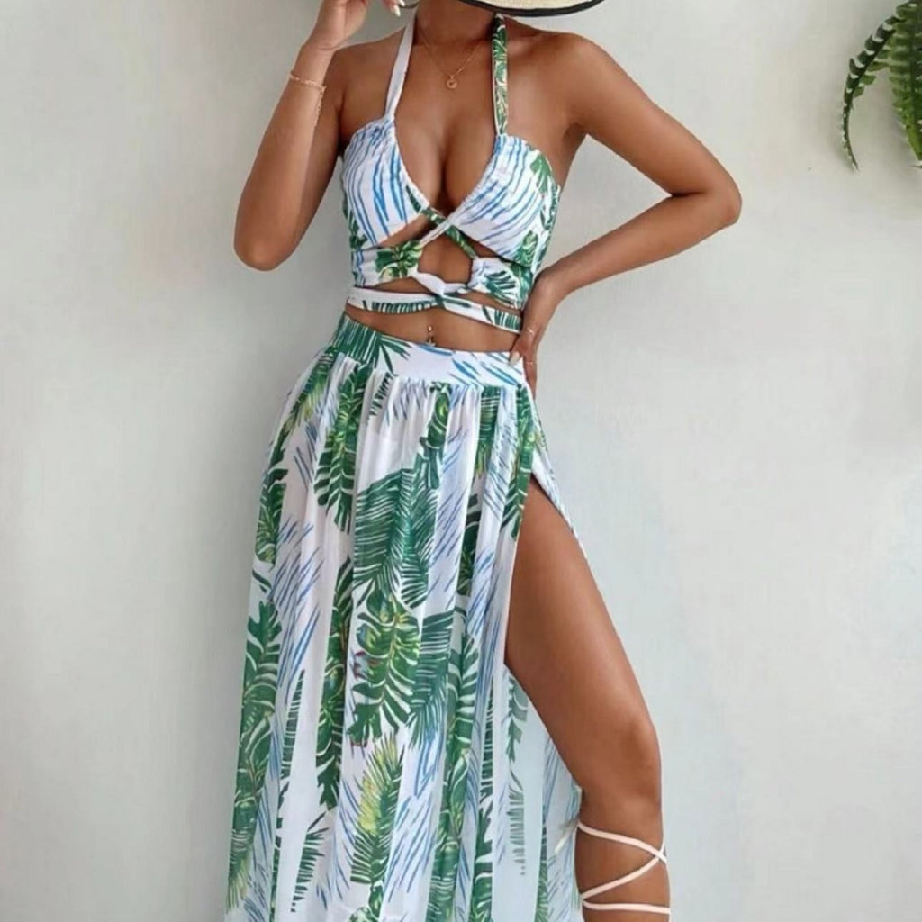 Blouse Gauze Skirt Three Piece Swimsuit Women's Printed - Beuti-Ful