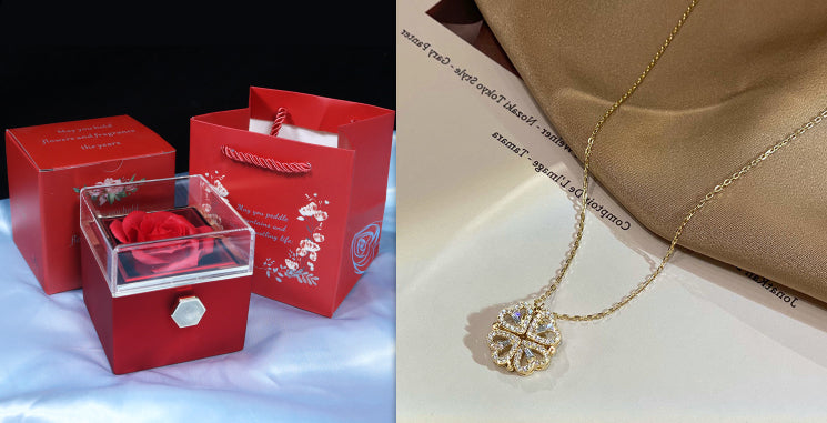 Retro Magnetic Folding Heart Shaped Four Leaf Clover Pendant Necklace Women Love Clavicle Chain Gifts Openable Choker Jewelry - Beuti-Ful