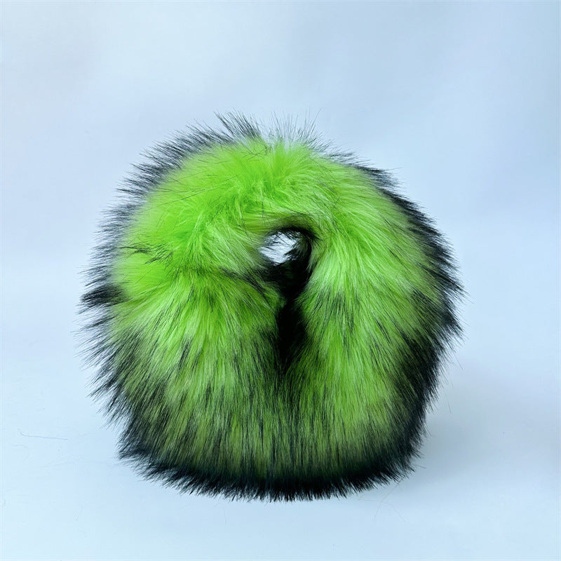 Artificial Raccoon Fur Ball Bag Plush Unique Punk Style Y2g - Beuti-Ful