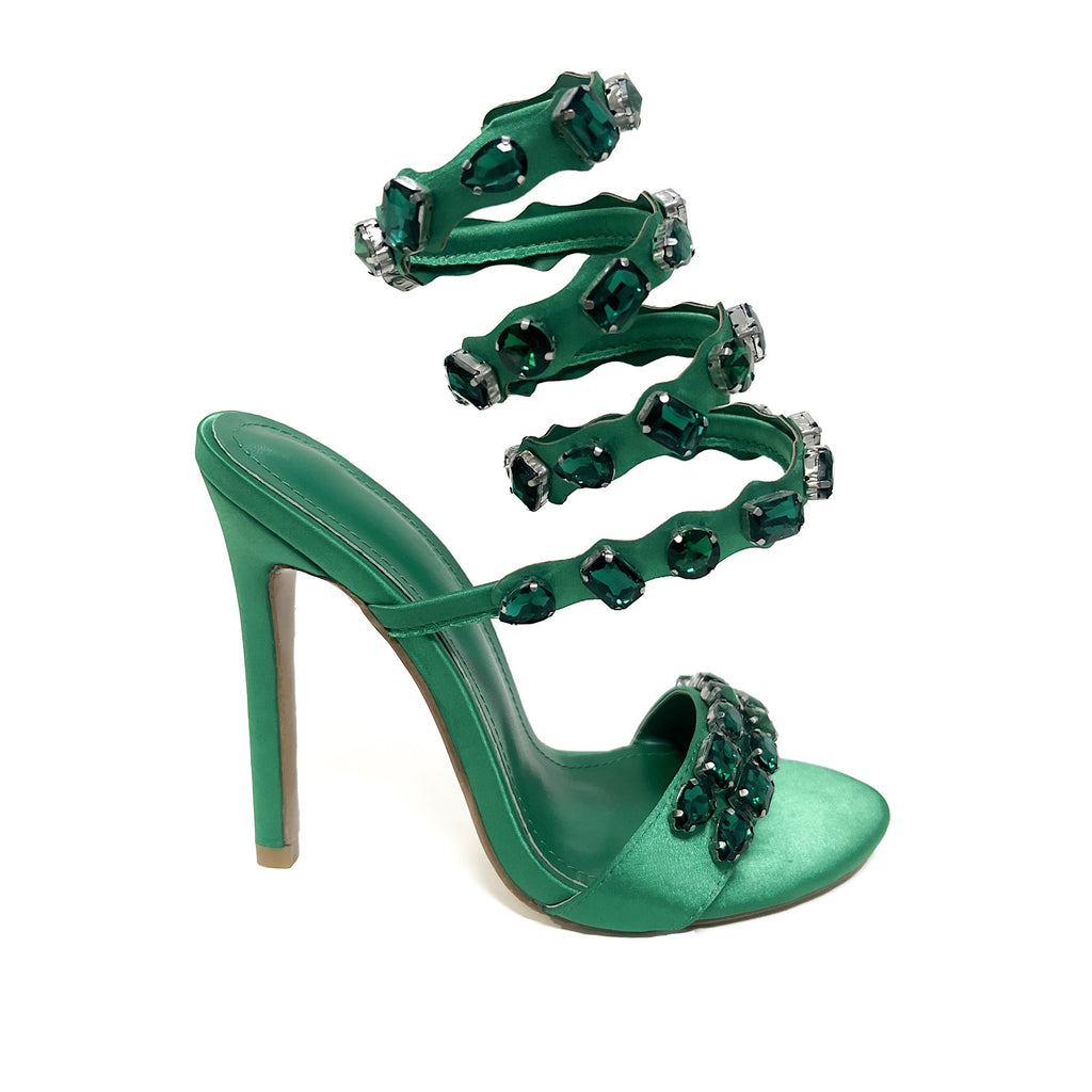 New Black Gold 11cm Stiletto Heel Small Round Toe Satin Surface Rhinestone High-heeled Sandals Summer Rivet - Beuti-Ful