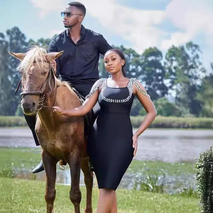 Bandage Heavy Industry Set Diamond Graceful Evening Dress Hip Skirt - Beuti-Ful