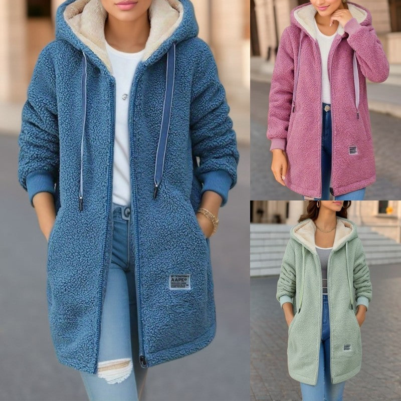 Fleece-lined Mid-length Cashmere Hoodie - Beuti-Ful