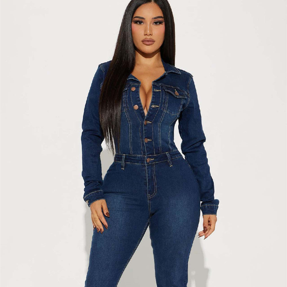 Women's Slim Fit Stretch Denim Jumpsuit