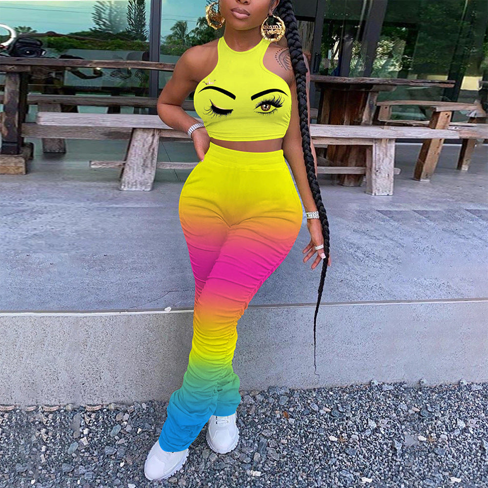 Women's Fashion Gradient Print Casual Suit Two Piece - Beuti-Ful