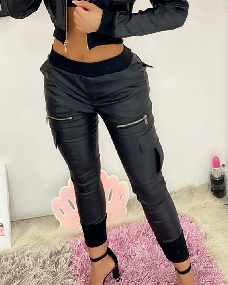 Women's Black PU Tie Trousers