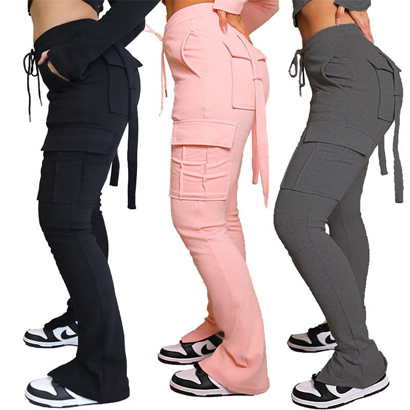 Cargo Pants With Pockets High Waist Drawstring Wide Leg Straight Trousers For Women - Beuti-Ful