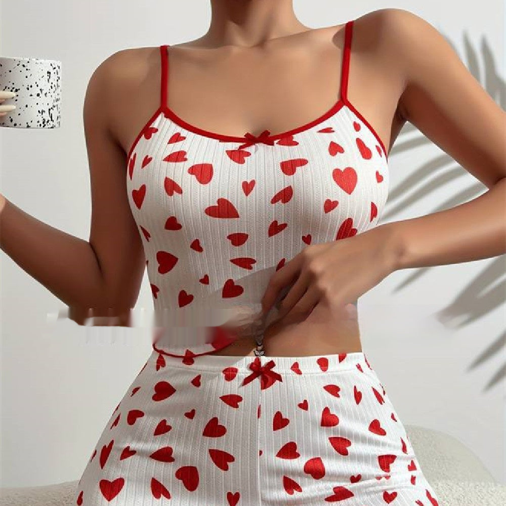 Rib Printed Women's Elastic Pajamas Suit