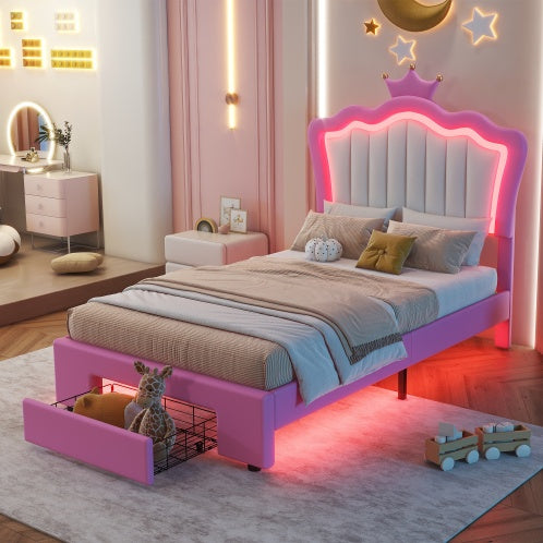 Twin Size Upholstered Bed Frame With LED Lights