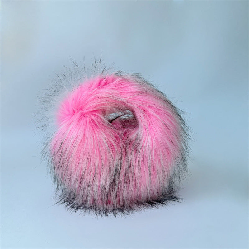 Artificial Raccoon Fur Ball Bag Plush Unique Punk Style Y2g - Beuti-Ful